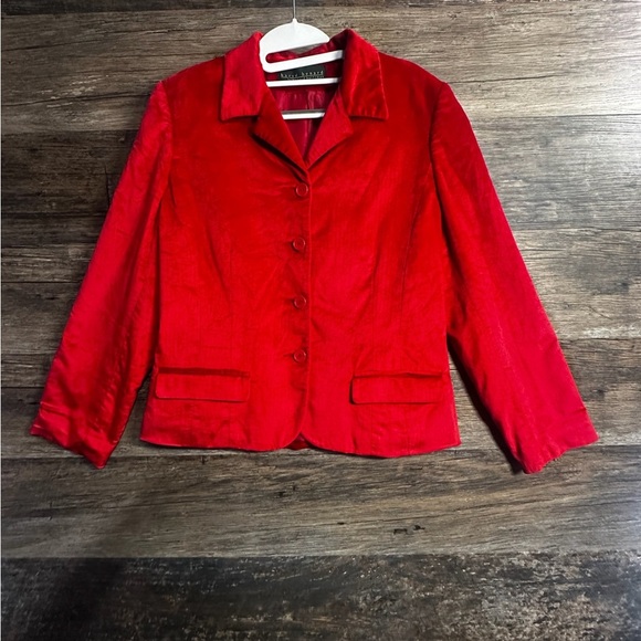 Harve Benard Red Velour Tailored Blazer Jacket Classic Collar Lightweight - Picture 1 of 12